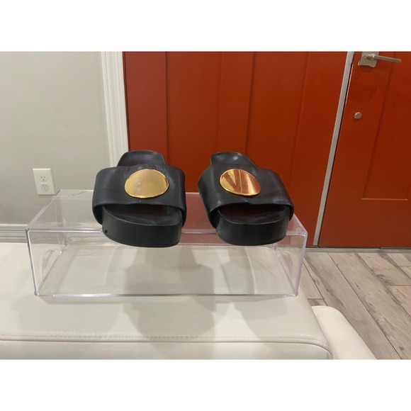 Tory Burch Black Leather Double T Logo Slides Sandals Women's Size - Picture 9 of 17